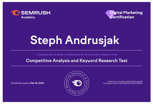 SEMrush Competitive Analysis Certificate
