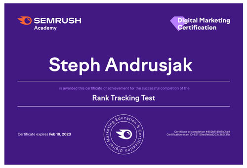 SEMrush Rank Tracking Certificate