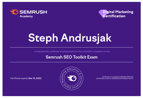 SEMrush SEO Toolkit Certificate