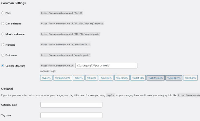 Wordpress Permalink Structure