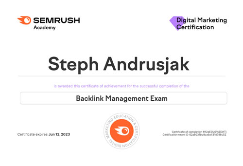 SEMrush Backlink Management Certificate