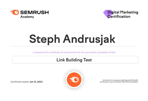 SEMrush Link Building Certificate