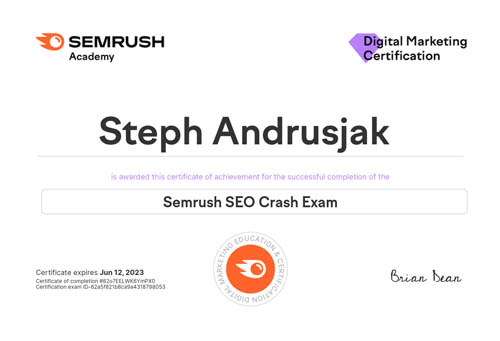 Semrush SEO Crash Exam Certificate