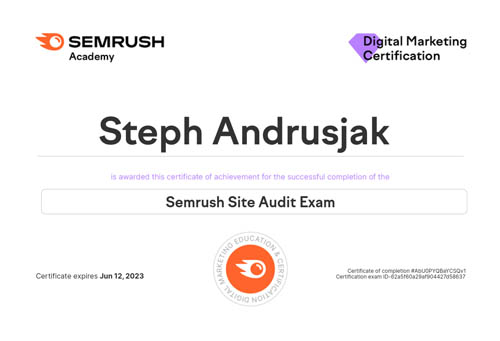SEMRush Site Audit Certificate