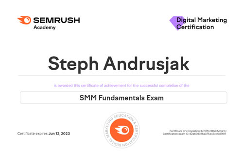 SEMrush Social Media Marketing Fundamentals Certificate