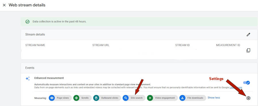 Site Search on Data Stream Enhanced Measurements