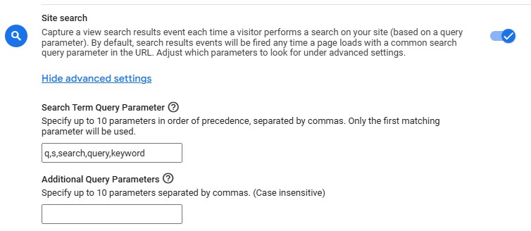 GA4 Site Search Settings